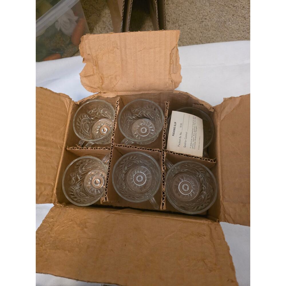 Vintage Clear Pressed Glass Punch Cups (set of 12, original box & packing slip)